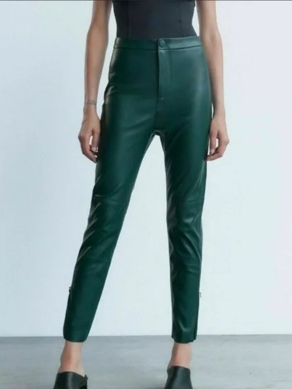 ZARA High Rise Faux Leather Legging Pants Dark Forest Green Women's XS NWT